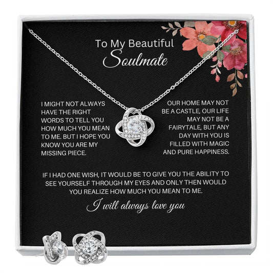 [ONLY 8 LEFT] To My Beautiful Soulmate I Will Always Love You Knot Necklace. With FREE Earrings For A Limited Time. SHIPPING FROM USA IN 1-2 DAYS (PRIORITY)