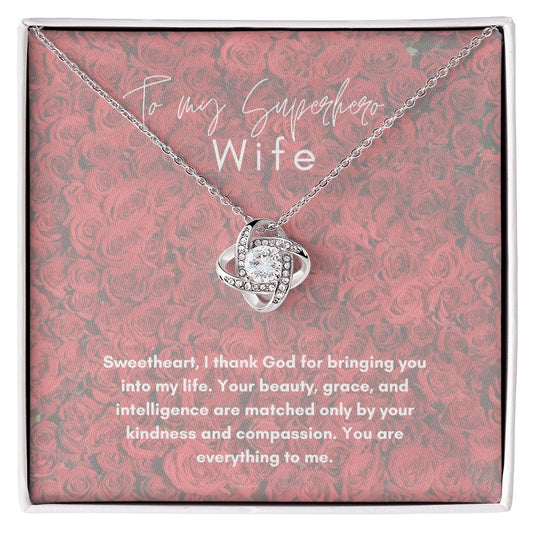 To My Superhero Wife Thank You Love Knot Necklace
