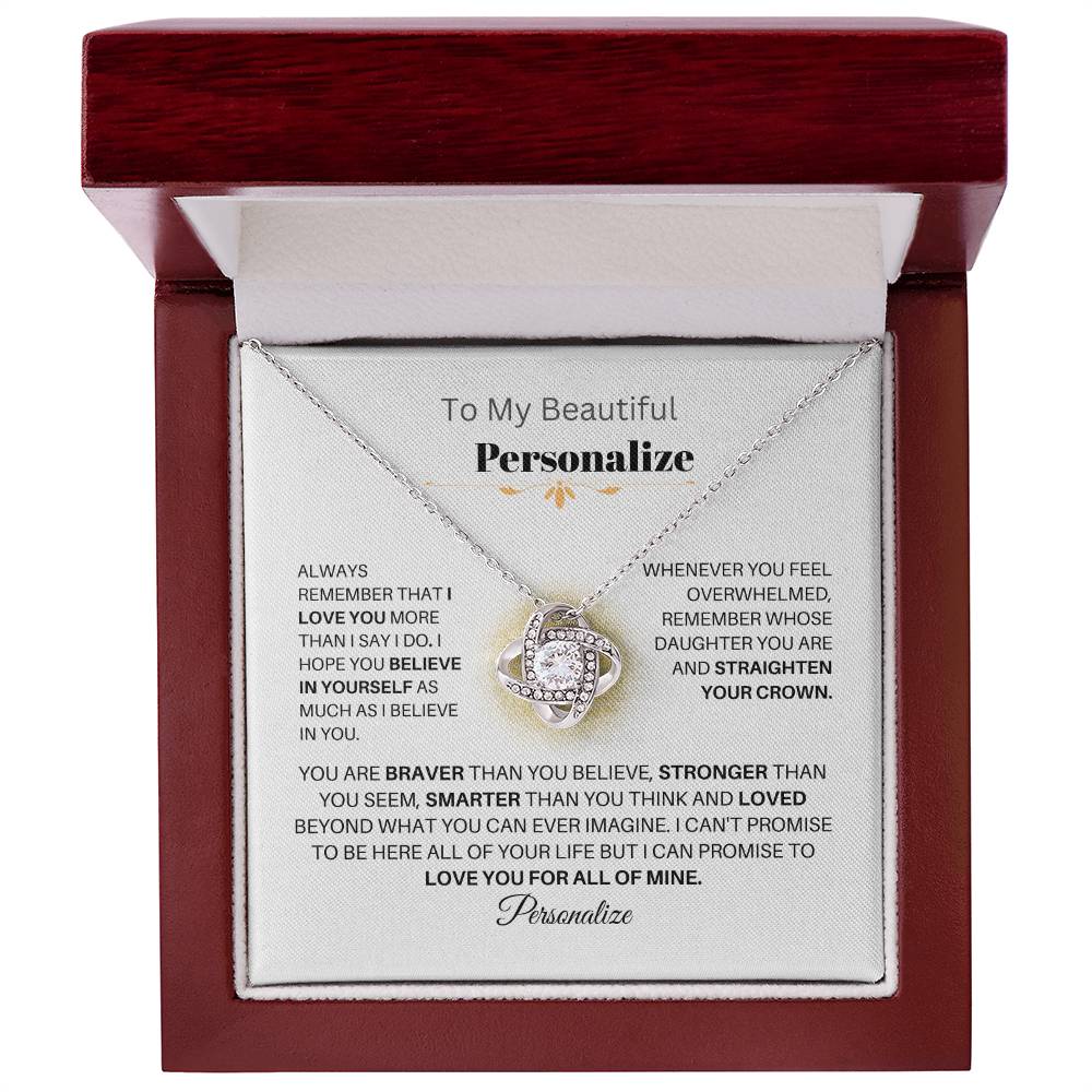 {PERSONALIZED} To My Beautiful {Daughter} You Are Braver Than You Believe - Love {Parent} Title14K White Gold Finish
