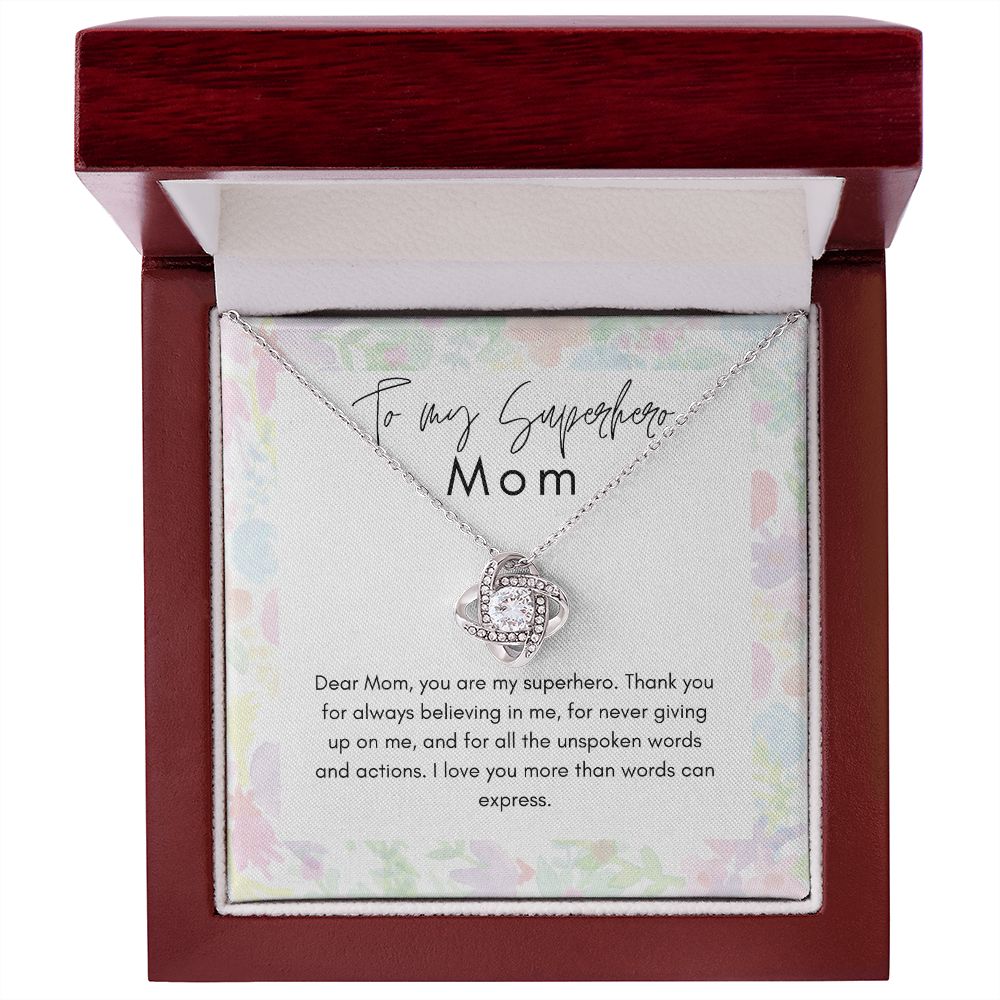To My Superhero Mom Love Knot Necklace