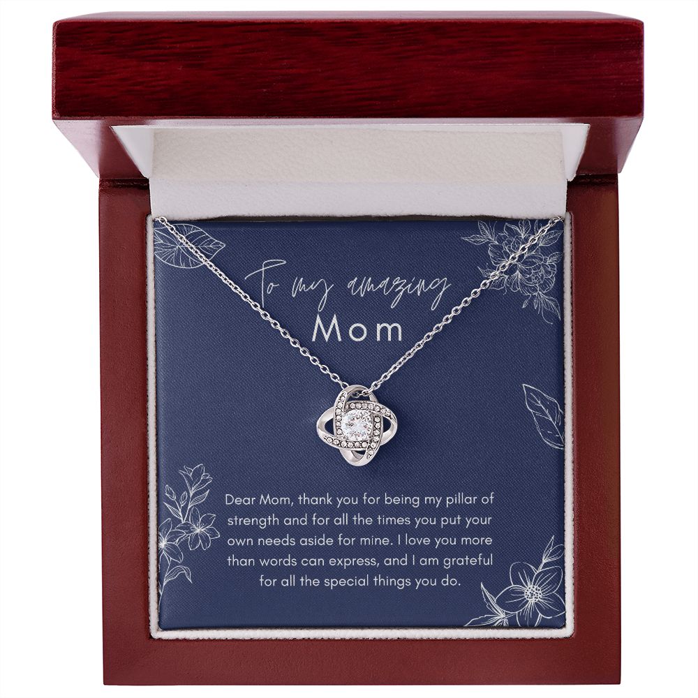 To My Amazing Mom Thank You Love Knot Necklace